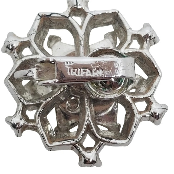 CROWN TRIFARI ALFRED PHILIPPE DESIGN 1952 SILVERTONE TWINKLE CLIP ON EARRINGS - Picture 5 of 5